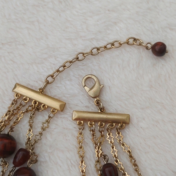 SALE: Gold-Colored Five Chain Necklace with Small Dark Brown Beads - Picture 7 of 10